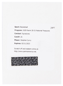 2020-21 Panini National Treasures Signatures #26 Stephen Curry Signed Redemption Card